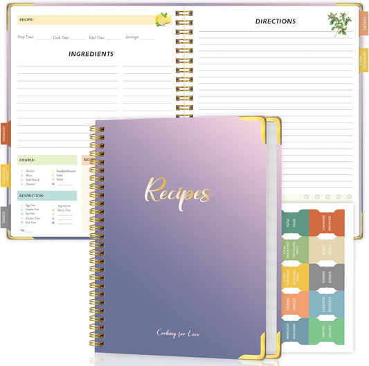 Blank Recipe Book to Write in Your Own Recipes, Blank Cookbook with 175 Pages for Family Cooking Lover, Recipe Notebook with Tab Sticker Sheets, Recipe Journal, Hardcover, 7.5" x 9.5"