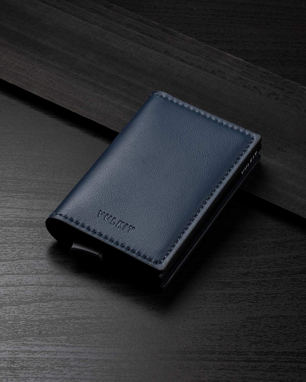 VULKIT Credit Card Holder RFID Blocking Leather Automatic Pop Up Wallet Aluminum Slim Pocket Business Card Case