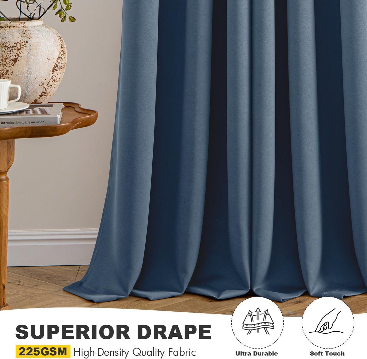 MIULEE Stone Blue Blackout Curtains for Bedroom Living Room 84 Inches Long 2 Panels, Thermal Insulated Room Darkening Drapes Solid Grommet Top Noise Reducing Light Blue Window Treatments 40x84 Inch