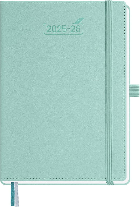 BEZEND Planner 2025-2026 Weekly and Monthly, 5.8" x 8.5" Academic Calendar (Jul 25-Dec 26) Vertical Daily Appointment with Hourly Timeslot & Monthly Tab, PU Leather Hardcover - Mint Green