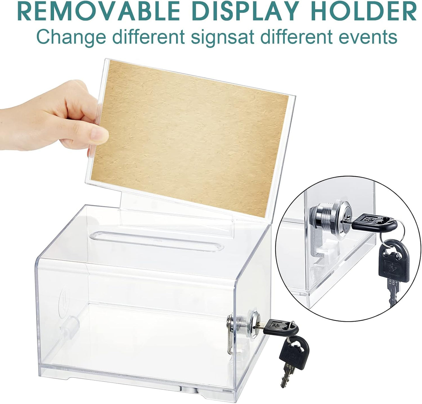 Chunful 6 Pcs Acrylic Donation Box with Lock and Sign Holder Clear Ballot Donation Boxes with Slot for Fundraising Suggestion Box Storage Container for Voting, Raffle Bowl, Tip Jar