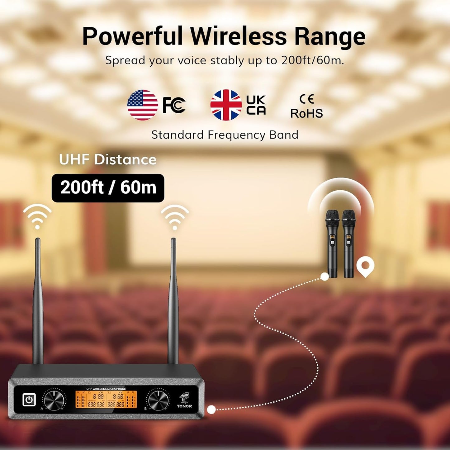 TONOR Wireless Microphone System, Professional Metal Cordless Karaoke Microphones, Handheld Dynamic Mic Set with Receiver for Party, Meeting, KTV, Church, DJ, Wedding, Singing, 200ft, TW820 Black