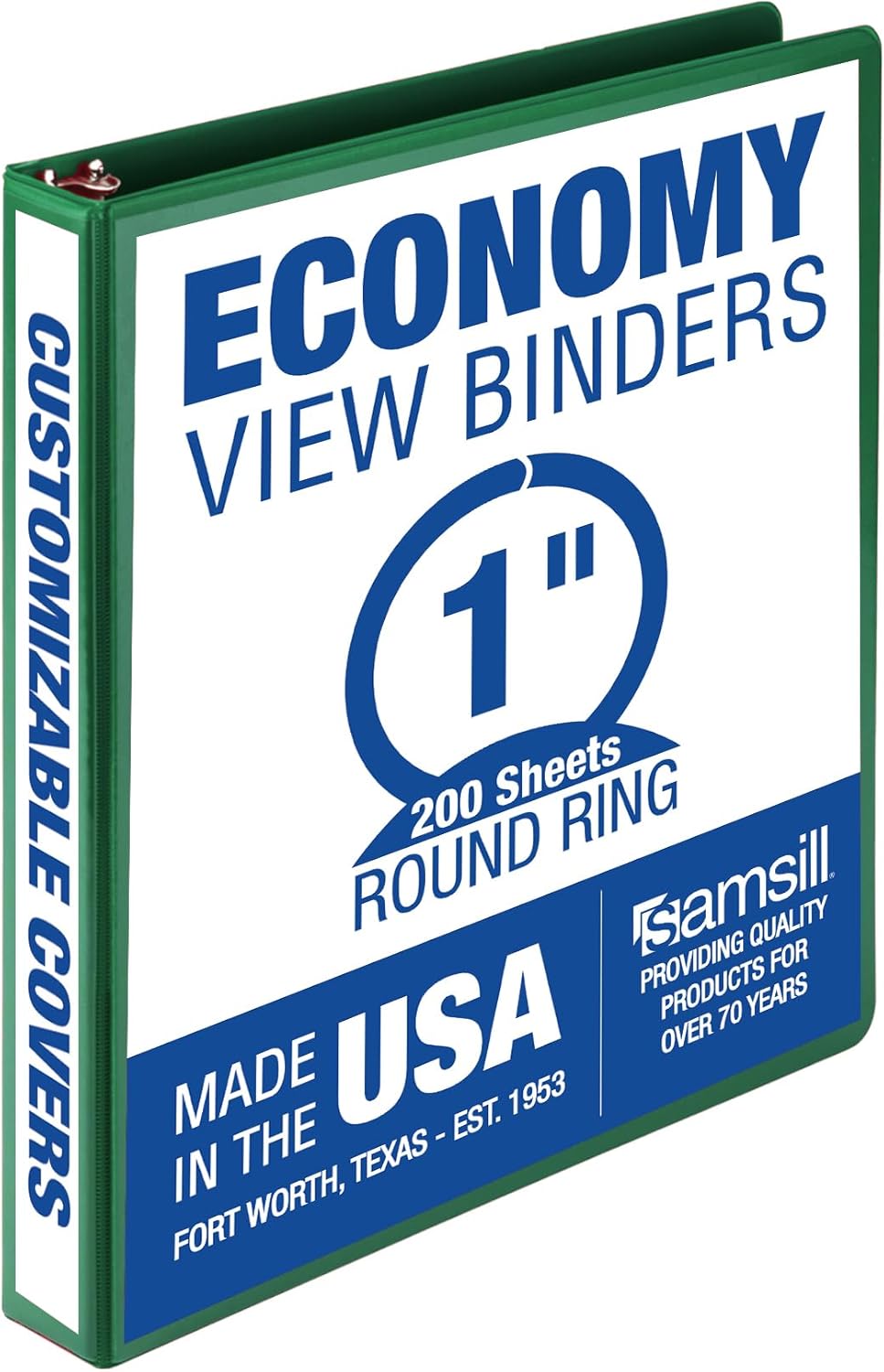 Samsill 1 Inch 3 Ring Binder, Made in USA, Economy Round Ring, Clear View Cover, 200 Sheet Capacity - for School, Home, Office - Forest Green