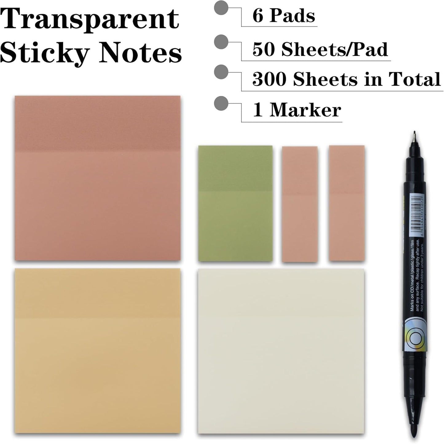 Transparent Sticky Notes, 3"x3" Clear Sticky Notes, Waterproof Translucent Sticky Note Pads for Books Annotation, Clear Post it Notes for Bible Study, School, Office