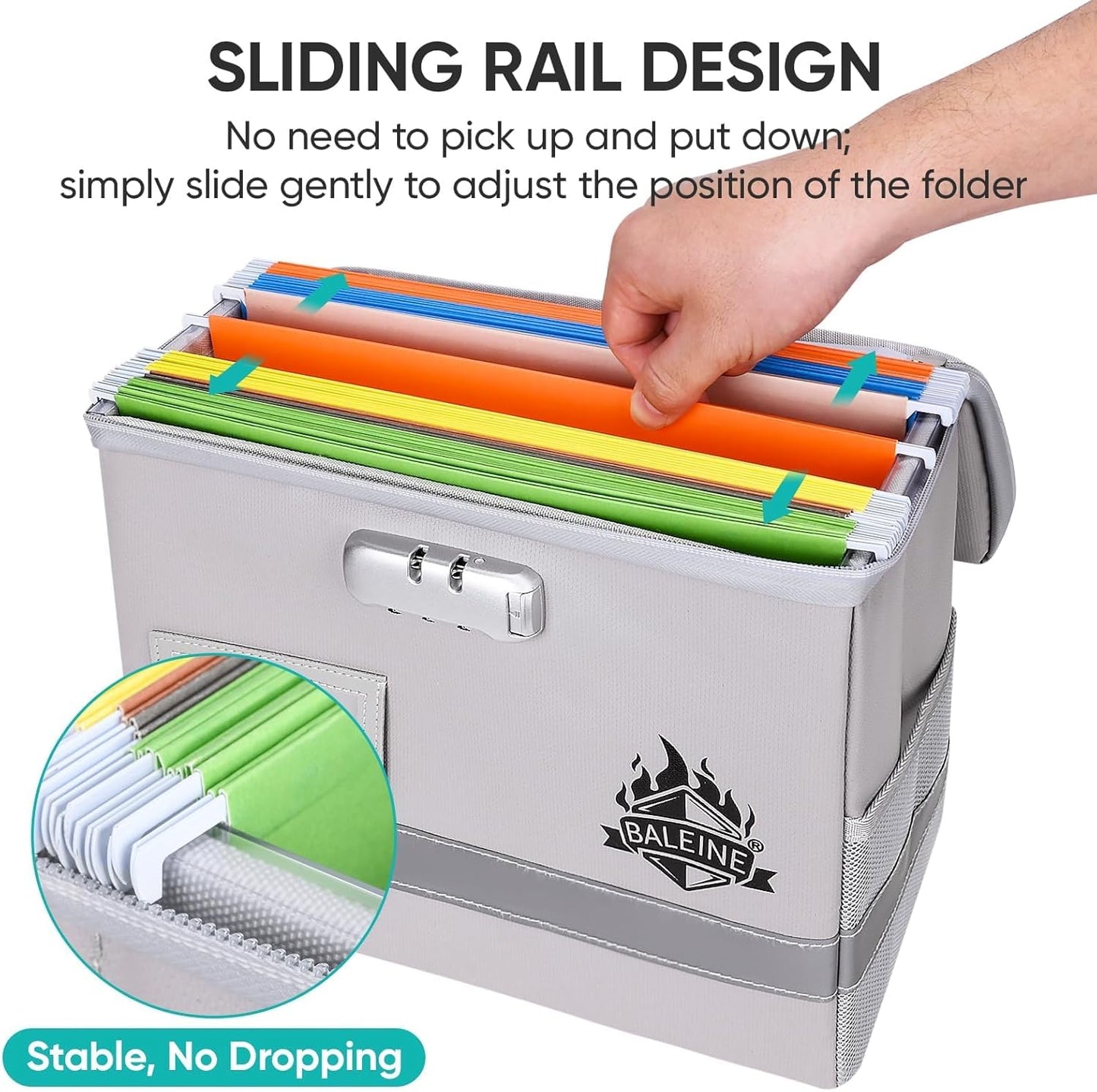 BALEINE Fireproof Document Box with Lock, Portable Fireproof Document Bag Waterproof Fire Proof File Boxes for Documents, File Organizer Box for Important Paperwork (Silver, 12.5''x10.5''x6'')