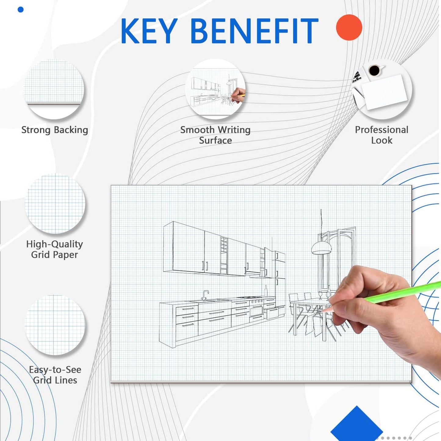 Graph Paper Pad - 30 Sheets/60 Pages, 24" x 36" Large Graph Paper 1" and 1/4" Blue Grid Paper for Engineer Architect Designer Mathematician Draftsmen Sketch House Commercial Building Plan Drafting