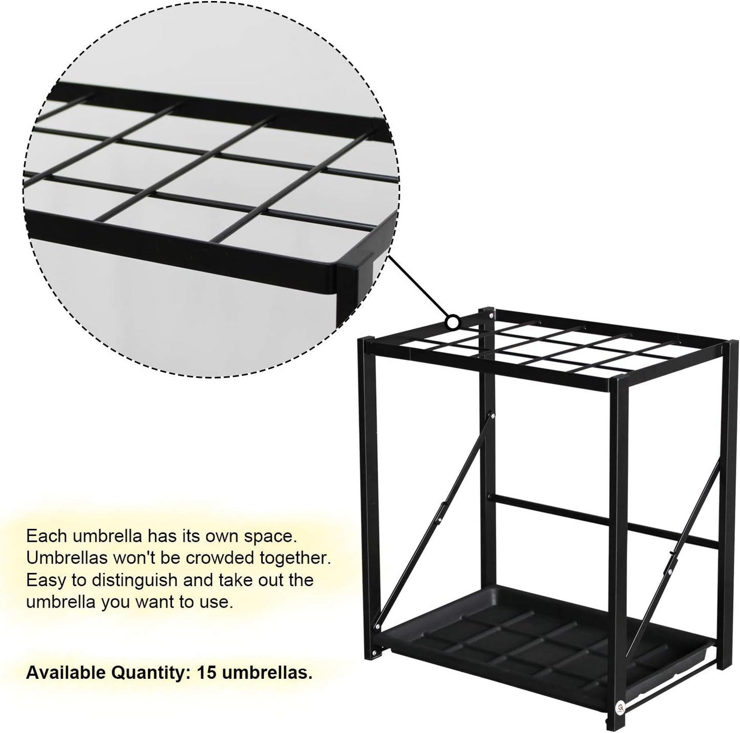 Folding Umbrella Storage Stand Rack Holder Organizer Free Standing Industrial Umbrella Rack for Entryway Home Commercial Office Hotel Entry Hallway Patio Décor with Removable Drip Tray