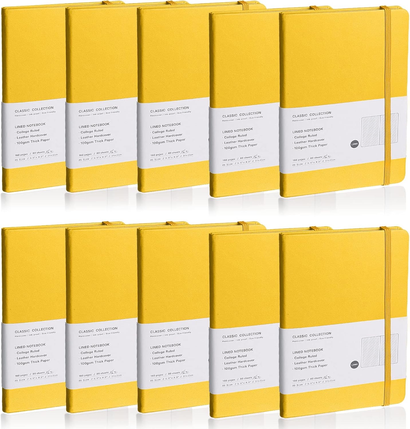 Lined Journal Notebook, 10Pack(bright yellow), 160 Pages, Medium 5.7 inches x 8 inches - 100 gsm Thick Paper, Hardcover