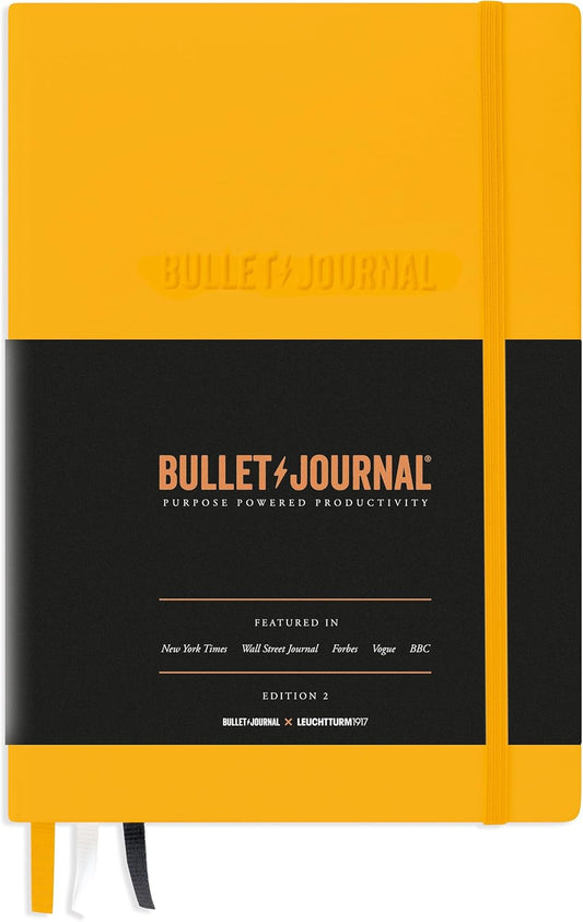 LEUCHTTURM1917 The Official Bullet Journal Edition 2 - Notebook Built for BuJo, Medium A5 204 Pages of 120gsm Paper, with Bujo Pocket Guide (Yellow24)