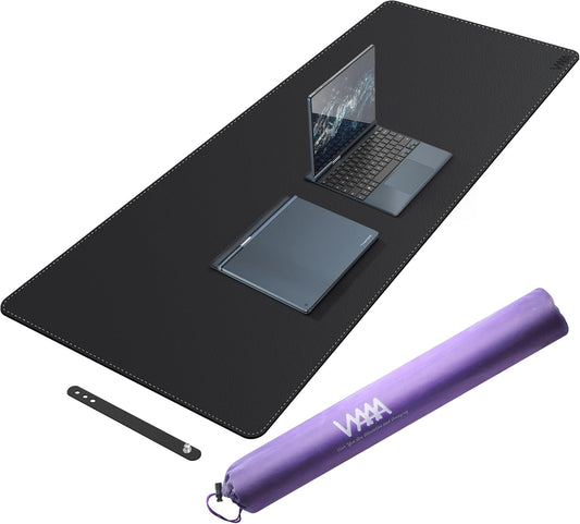 Vyaaa PU Leather Desk Mat, 55" x 24" Large Mouse Pad, Waterproof Extra Large Desk Mat, Desk Mats on top of Desks for Home or Office (Black)
