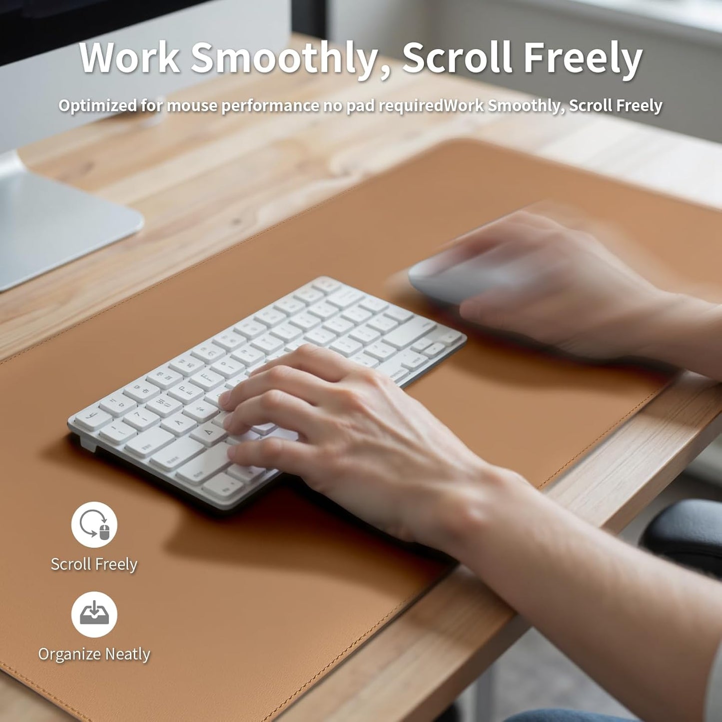 Oversized Non-Slip Desk Pad Protector – Grips Desk Firmly, Anti-Slip Like You've Never Seen! Vegan Leather Waterproof Laptop Mat for Keyboard & Mouse – Large Office Pad– Caramel Brown