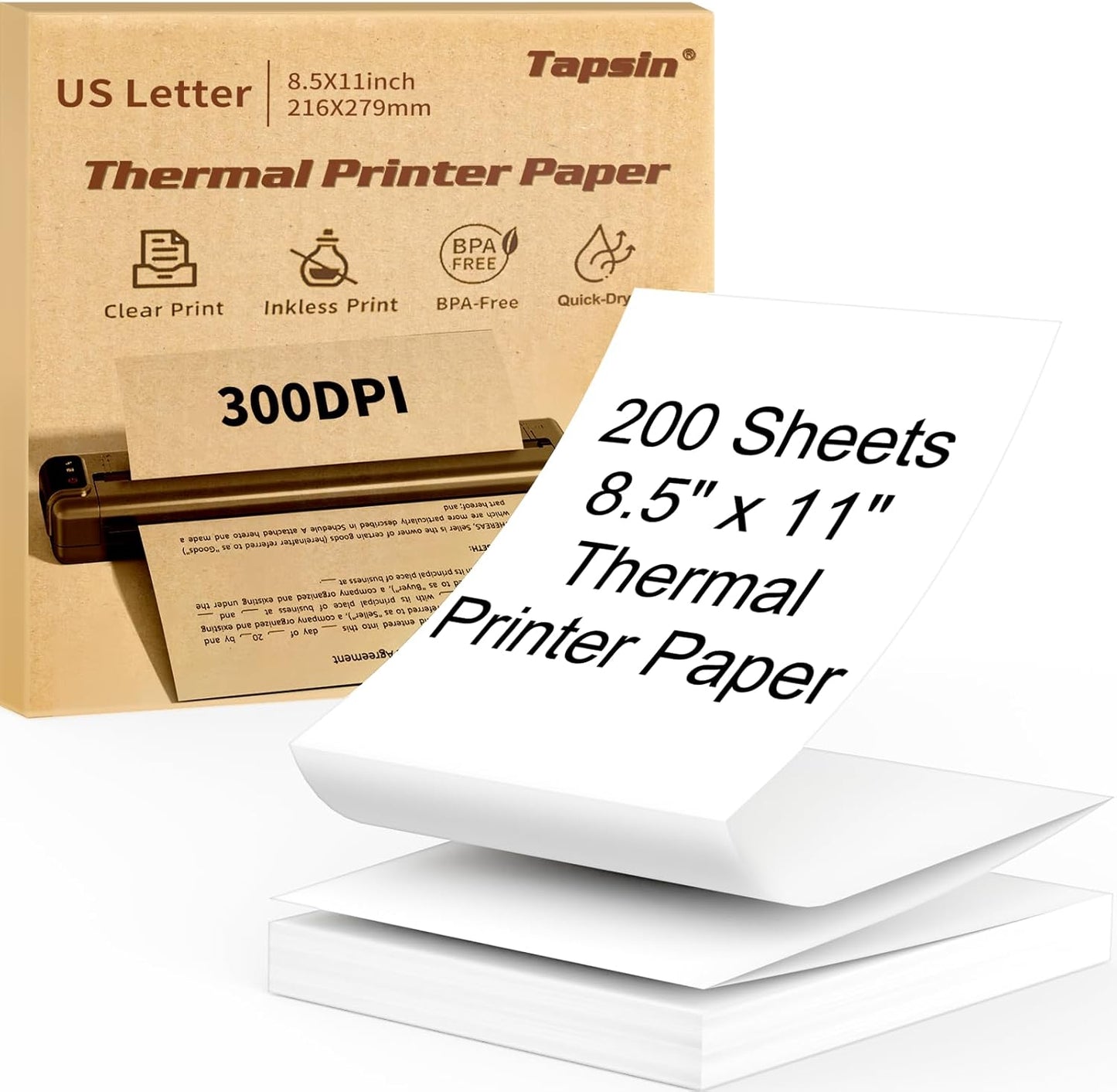 Thermal Printer Paper 8.5 x 11 Inch, Quick-Dry US Letter Paper, Compatible with M08F M832 Portable Printer, Continuous Perforated Folding Paper, 200 Sheets