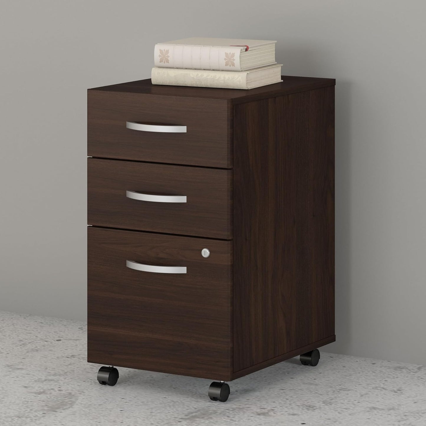 Bush Business Furniture Studio C 3 Drawer Mobile File Cabinet in Black Walnut