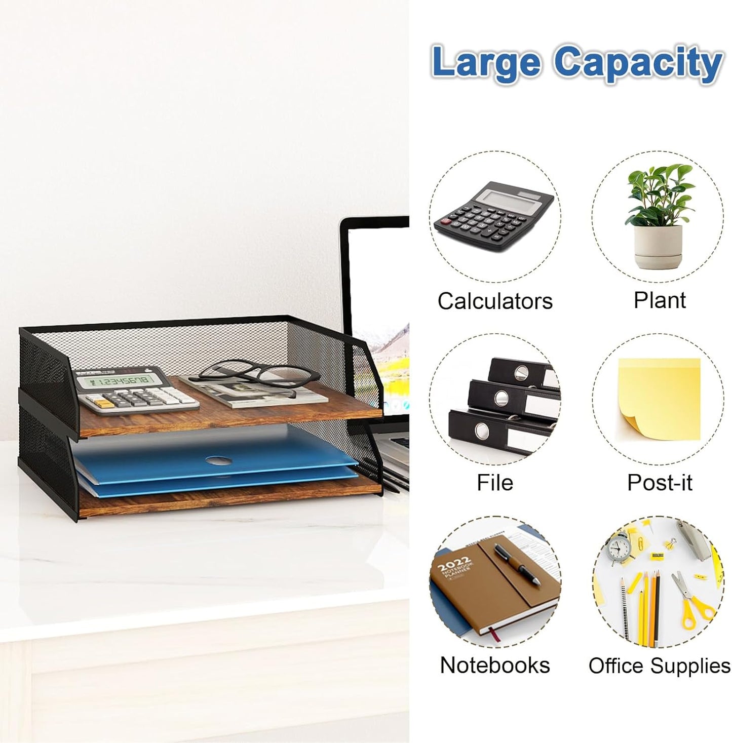 Natwind 2-Tier Stackable Paper Tray, Metal Mesh Desktop Organizer, Paper Sorter, Letter Trays,File Document Storage Rack for for Home, Office, School (Retro)