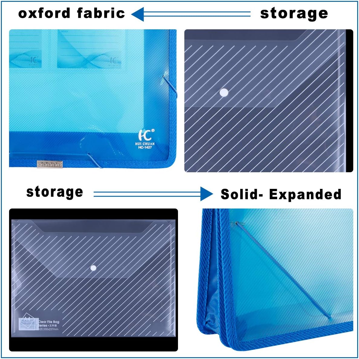 Eco-Friendly Plastic File Folders, Expanding Poly File Wallet, Transparent Expandable Envelope Organizer Document Folder with Elastic Band and Button Closure, with Small Two Pockets, 5 Colors