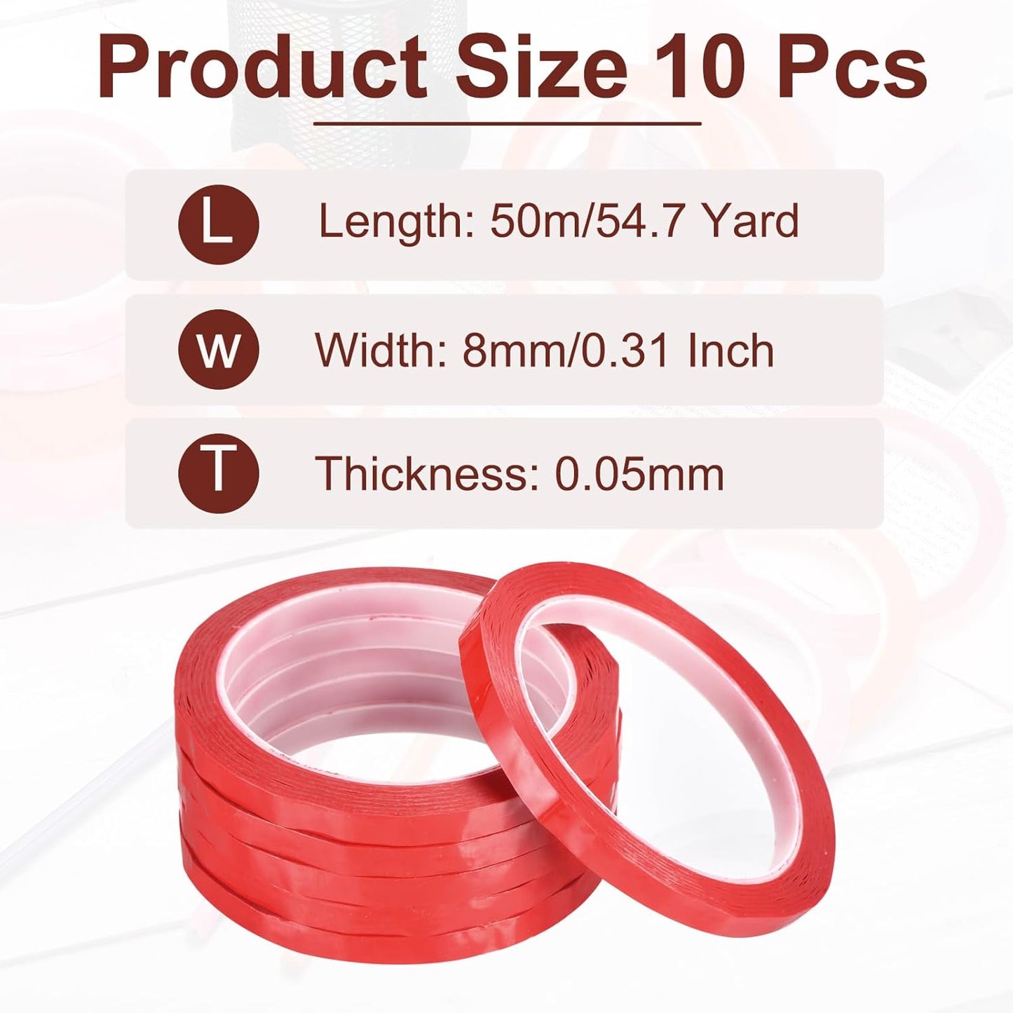 MECCANIXITY 10 Rolls Whiteboard Tape Graphic Chart Tape 8mm 54.7 Yard Art Tape Thin Self-Adhesive Pinstripe Tape Masking Tape for Gift Wrapping Craft Supplies, Red