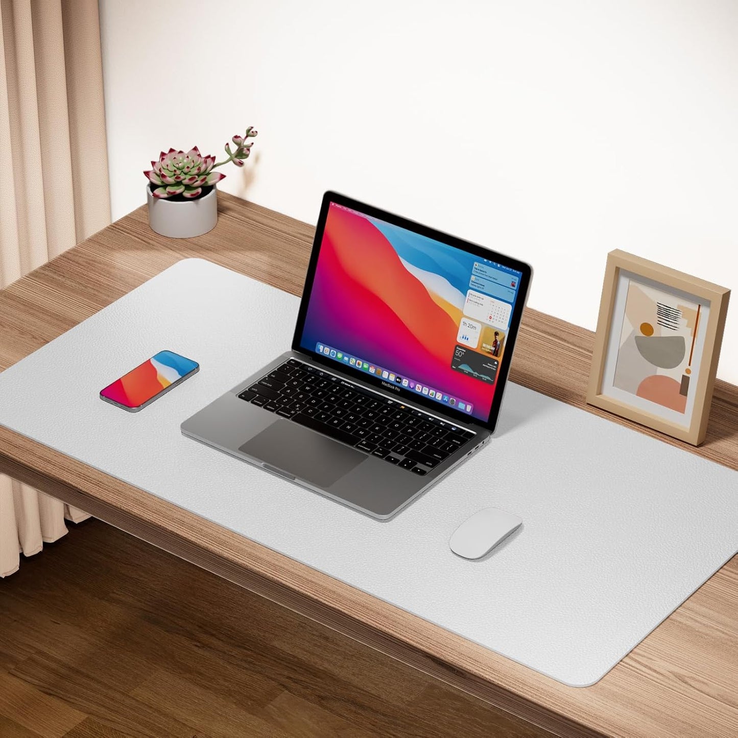 Boutilon Leather Desk Pad Protector,Non-Slip Mouse Pad,Laptop Desk Pad,Office Mouse Mat,Waterproof Leather Desk Blotter,Desk Writing Pad for Office and Home (M-White,30"x14")