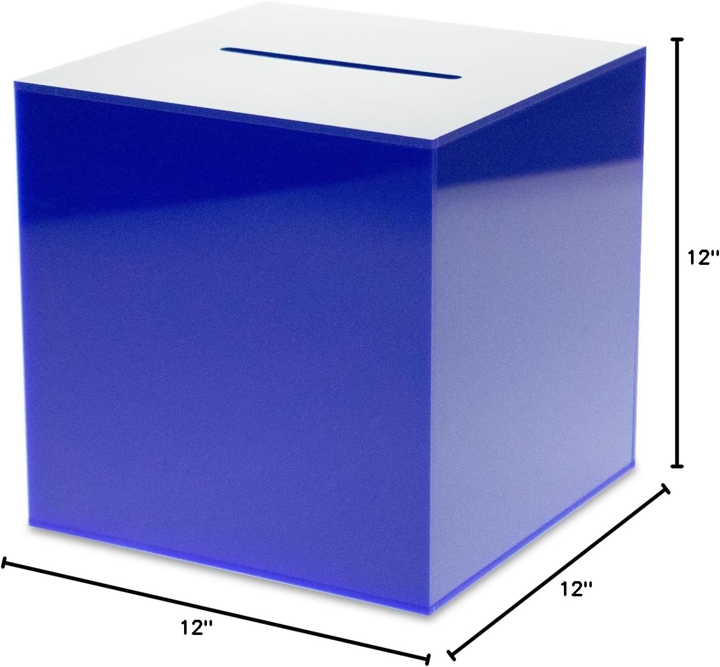 Source One Premium Acrylic Cube Donation Box with Deluxe Rear Open Door and Cam Lock Suggestion Box (12 Inch, Blue)