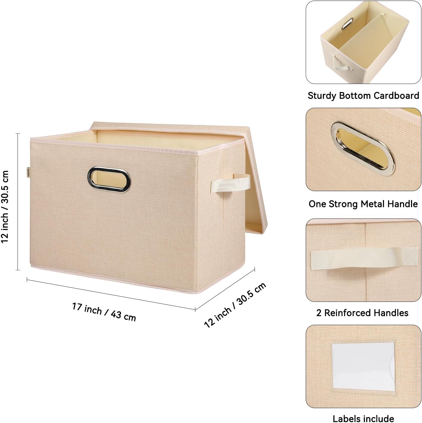 Voova Large Collapsible Storage Bins with Lids, 3 Pack Stackable Line Fabric Cube Storage Organizer, Foldable Closet Storage Boxes Baskets Containers with Cover for Clothes Bedroom Office Home,Apricot