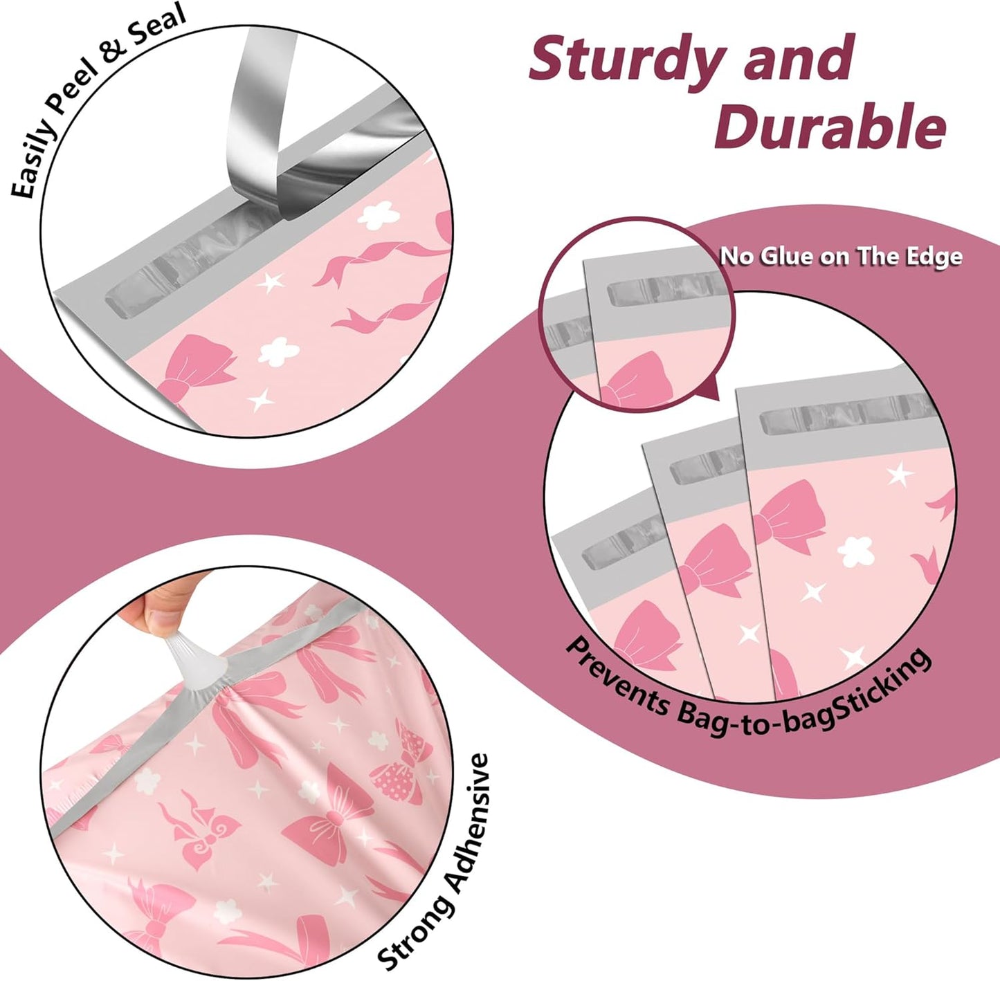 Poly Mailers 10x13 Inch 25 Pcs - Pink Bow printed Shipping Bags, 2.4mil Thickness, Waterproof and Tear Resistant Mailing Envelopes, Self-Sealing Packaging Bags for Small Business