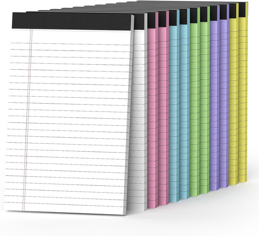 12 Pack Colored Note Pads 5" x 8" Legal Pads College Ruled Lined Paper with Micro-Perforated Writing Notebook 30 Sheets per Pad (360 Total Pages) Small Notepad for School, Office & Home Supplies