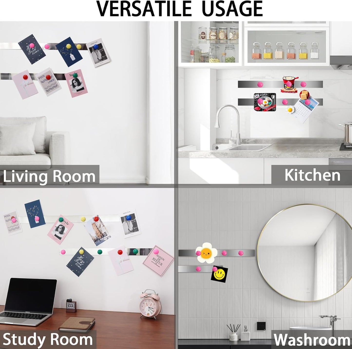 Flexible Self Adhesive Metal Strip for Magnet, Strong Peel and Stick Ferrous Tape Roll for Workshop, Office, School and Home Decoration (Shiny Silver, 16.4ft x 1.6inch)