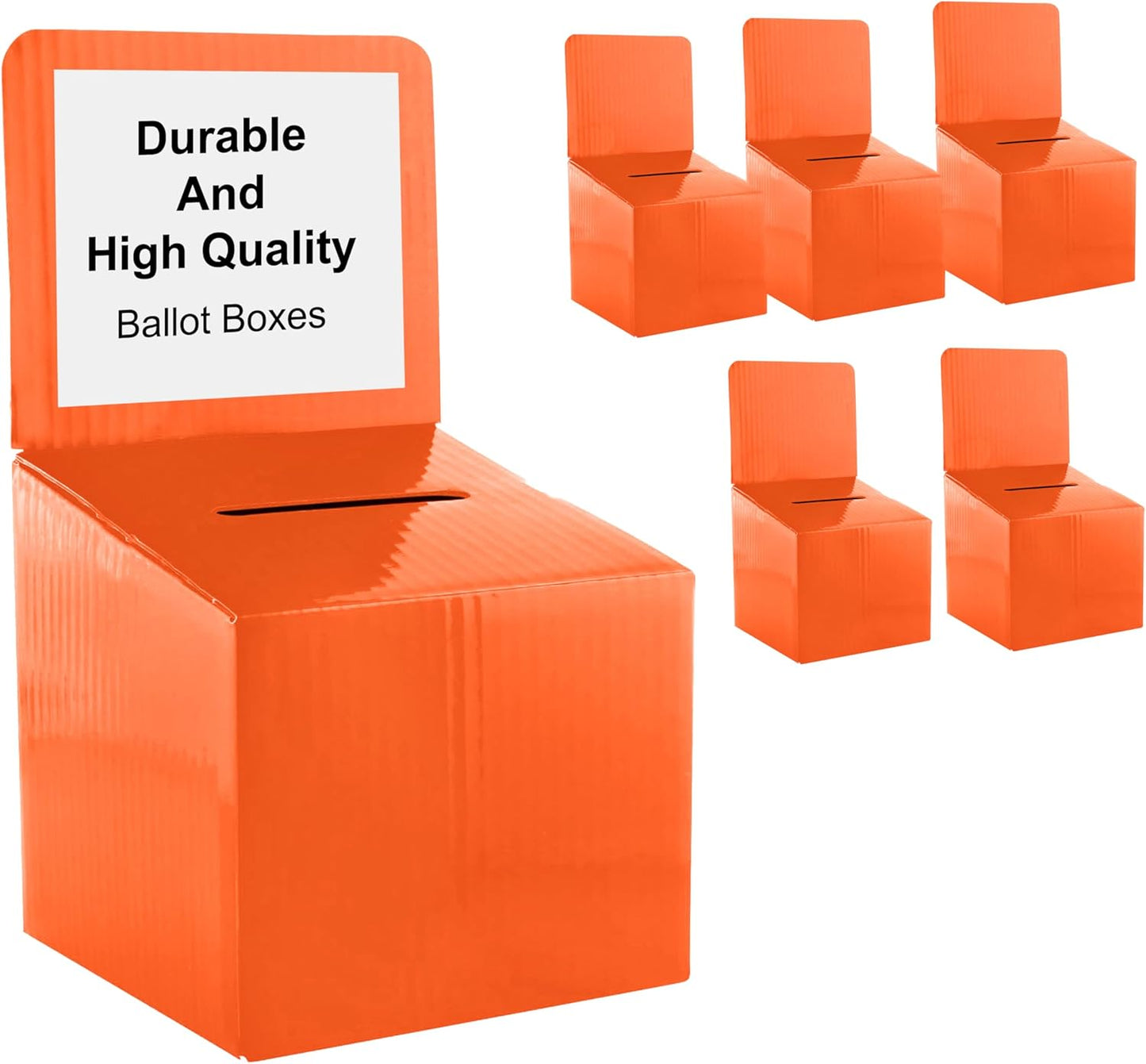 Raffle Ticket Donation Collection Ballot Box Reusable Sturdy thick Cardboard with Slot comment Suggestion Box With Removable Header 6H x 6W x 6D, Display area 6H x 6W(Orange 5 pack)