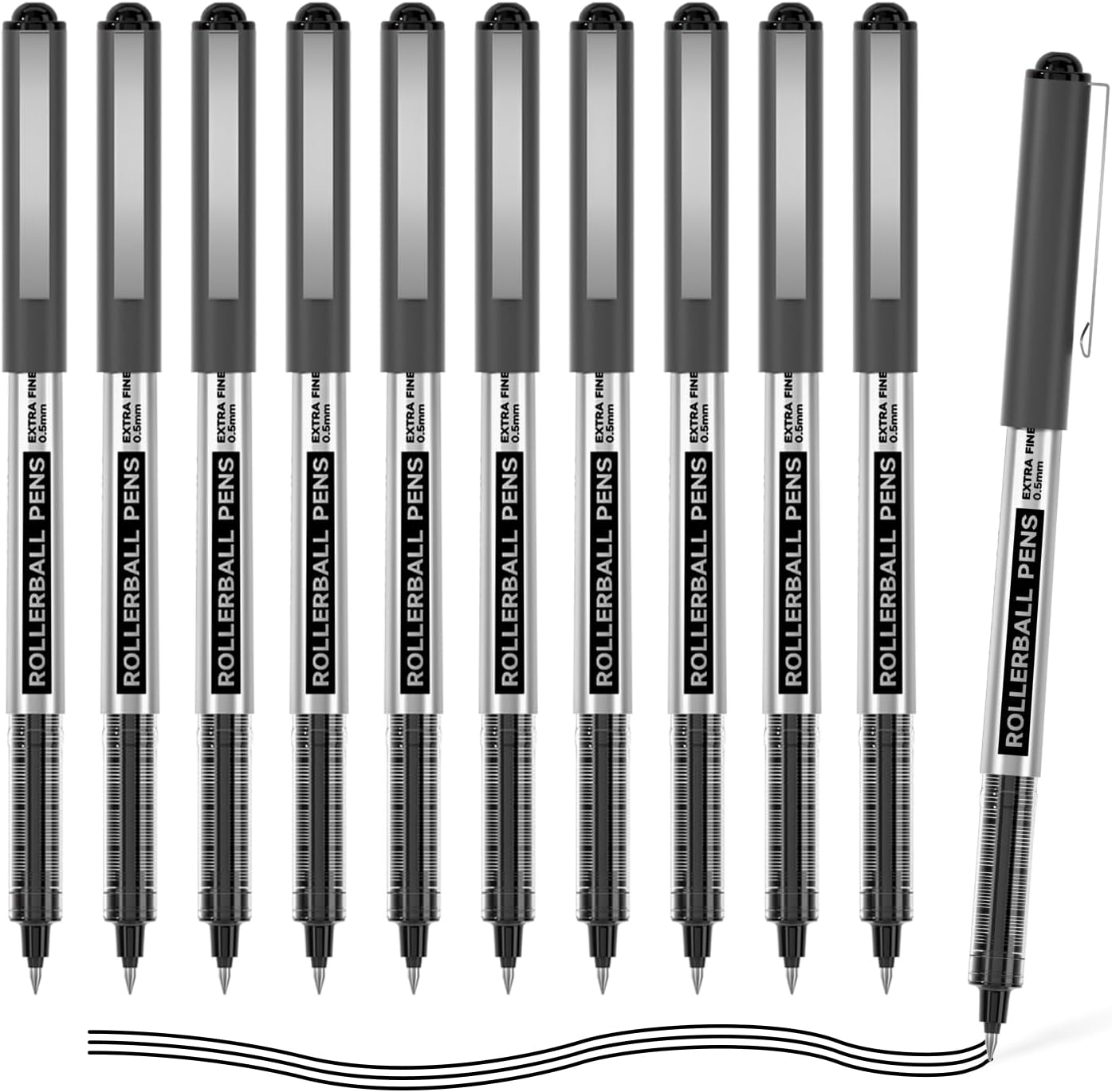 Shuttle Art Rollerball Pens, 10 Pack 0.5mm Extra Fine Point Black Liquid Ink Pens, Quick Drying & Long Lasting Pens Black Ink for Writing, Journaling, Notes Taking, School Office Supplies