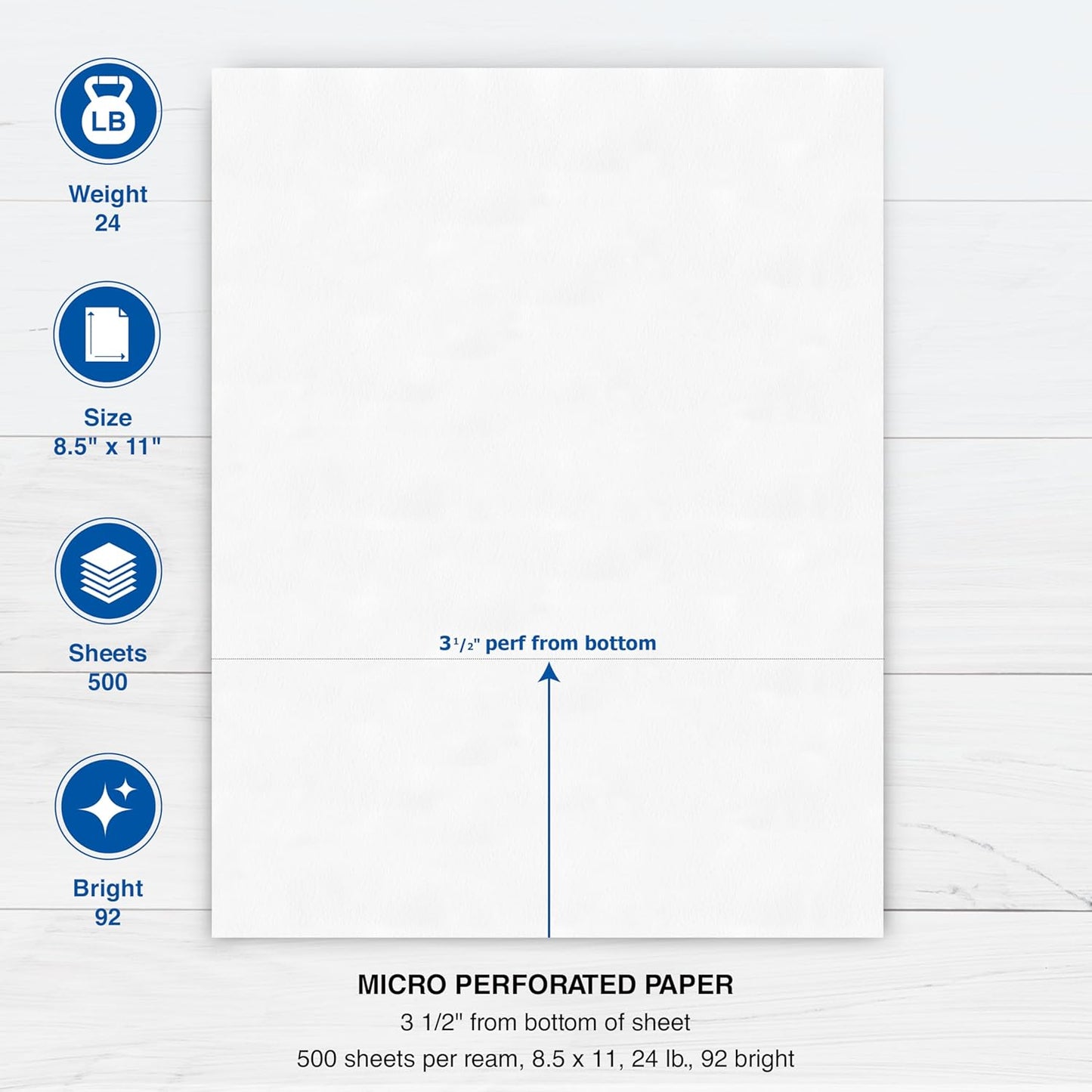 PrintWorks Professional 3 1/2" Horizontal Perforated Paper 8.5” x 11” - Perfect For W-2, 1099, & Statement Use - Made in the USA - 500 Sheets - 24 lb - Printer Compatible - White (04130)