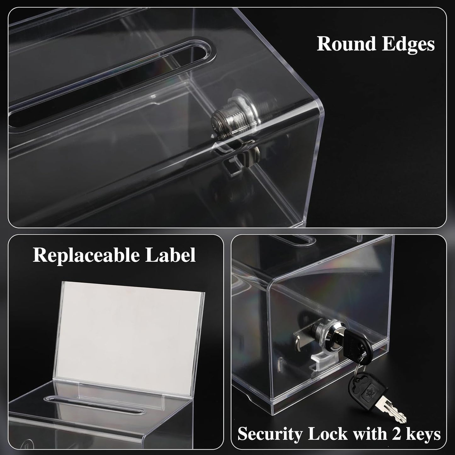 VOISEN Clear Donation Box with Lock,Ballot Box with Sign Holder,Suggestion Boxes for Fundraising, Tip Jar with Slot for School,Conference 6.2x4.6x3.9 Inch