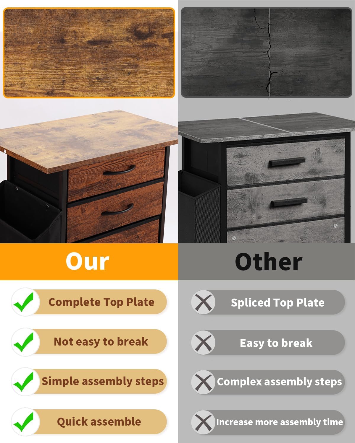 KATHY&BOB Printer Stand with 3 Fabric Drawer, Mobile File Cabinet for Home Office with Storage Bag, Rolling Under Desk Organizer Shelf, Fits A4 or Letter Size, Complete Top Plate Fast Assembly