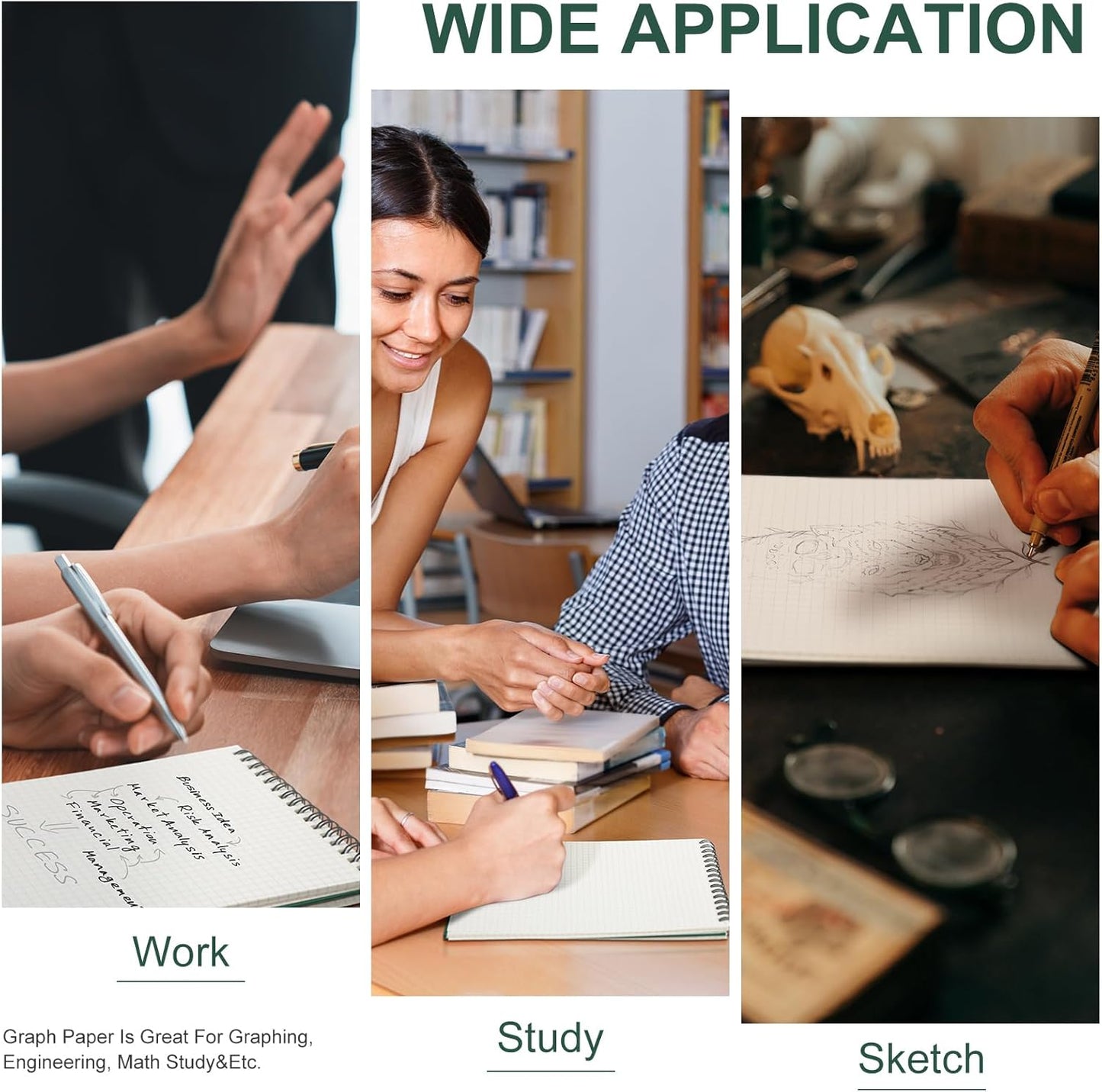 6 Pack Graph Paper Spiral Notepad A5 Top Wirebound Notepad Grid Notebook Steno Pads Memo Notebook Grid Paper 140 Pages for Writing Sketching Drawing Office Supplies (Dark Green)