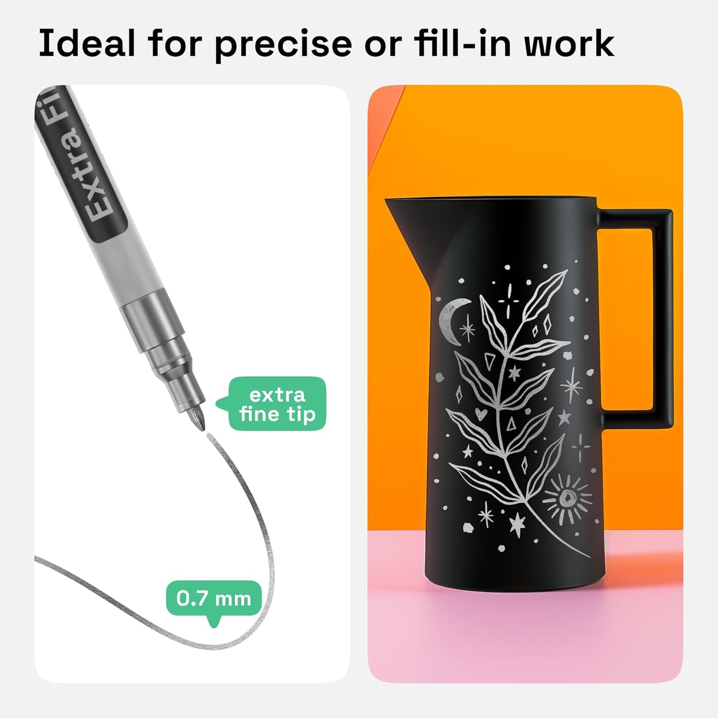 ARTISTRO 2 Silver Permanent Marker - Waterproof Markers for Tire, Fabric, Rocks, Glass, Ceramic, Wood, Paper - Oil Based Paint Pens - Extra-Fine Tip 0.7mm