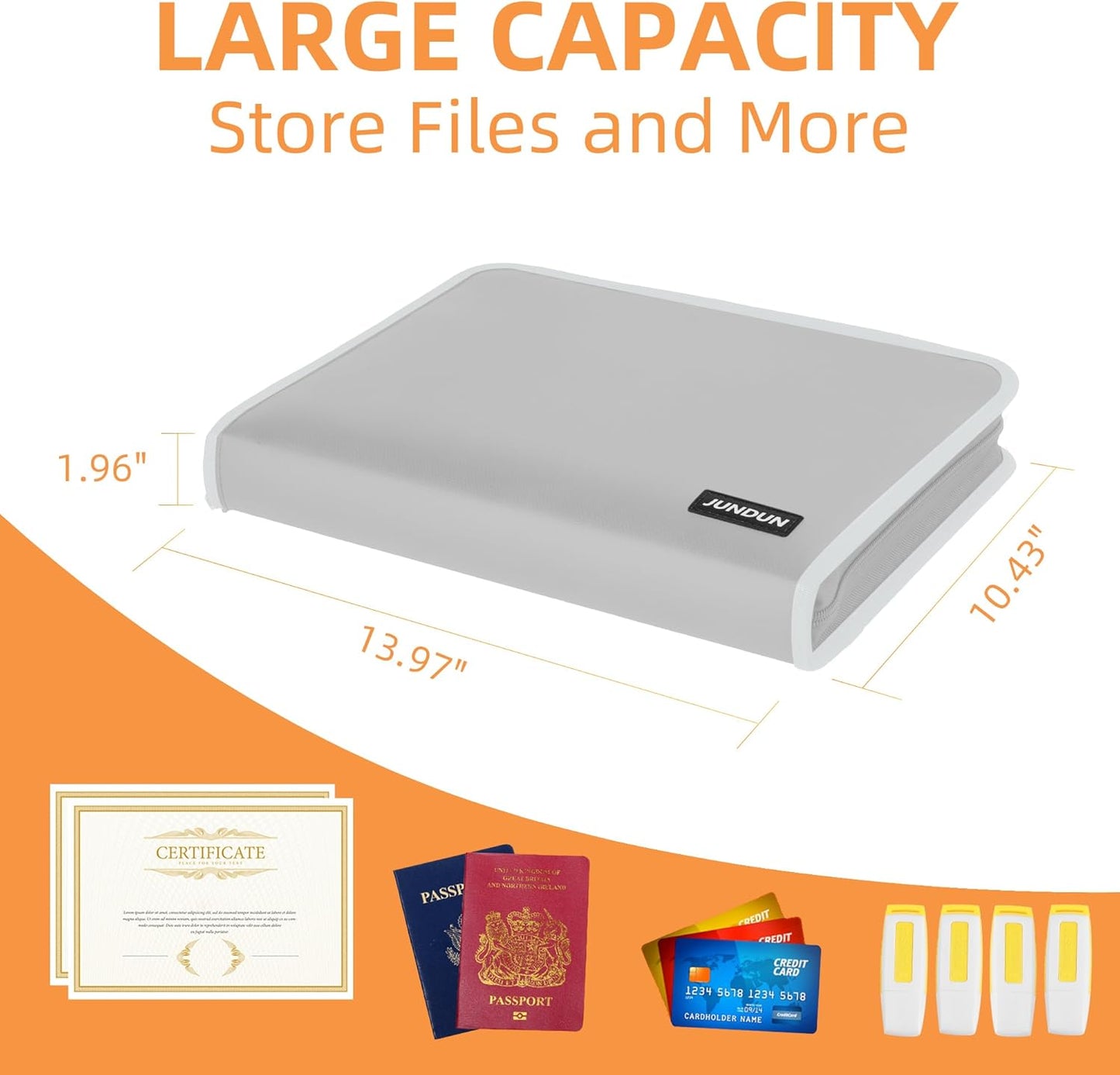 JUNDUN Accordion File Organizer - 12 Pocket Expanding File Folder with Zipper & Labels - Fireproof File Folder Organizer with Multi-Pockets,Document Organizer for Letter A4 Files and More (Silver)