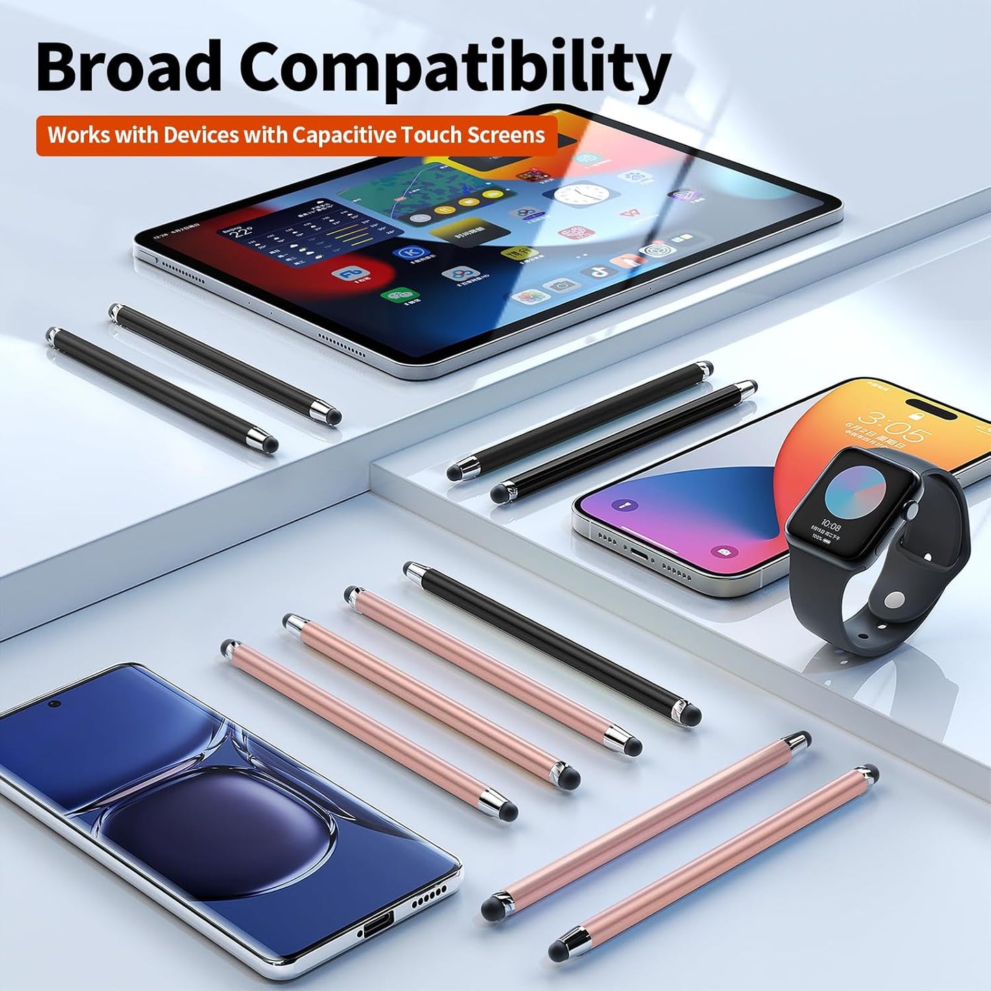10 PCS Stylus,Stylus Pen for Touchscreen,Stylus 2-in-1 High Sensitivity & Precision Suitable for Touch Screens of iPhone/ipad/Android Tablets(10 Stylus Pen Rose Gold/Black + 20 Tips)