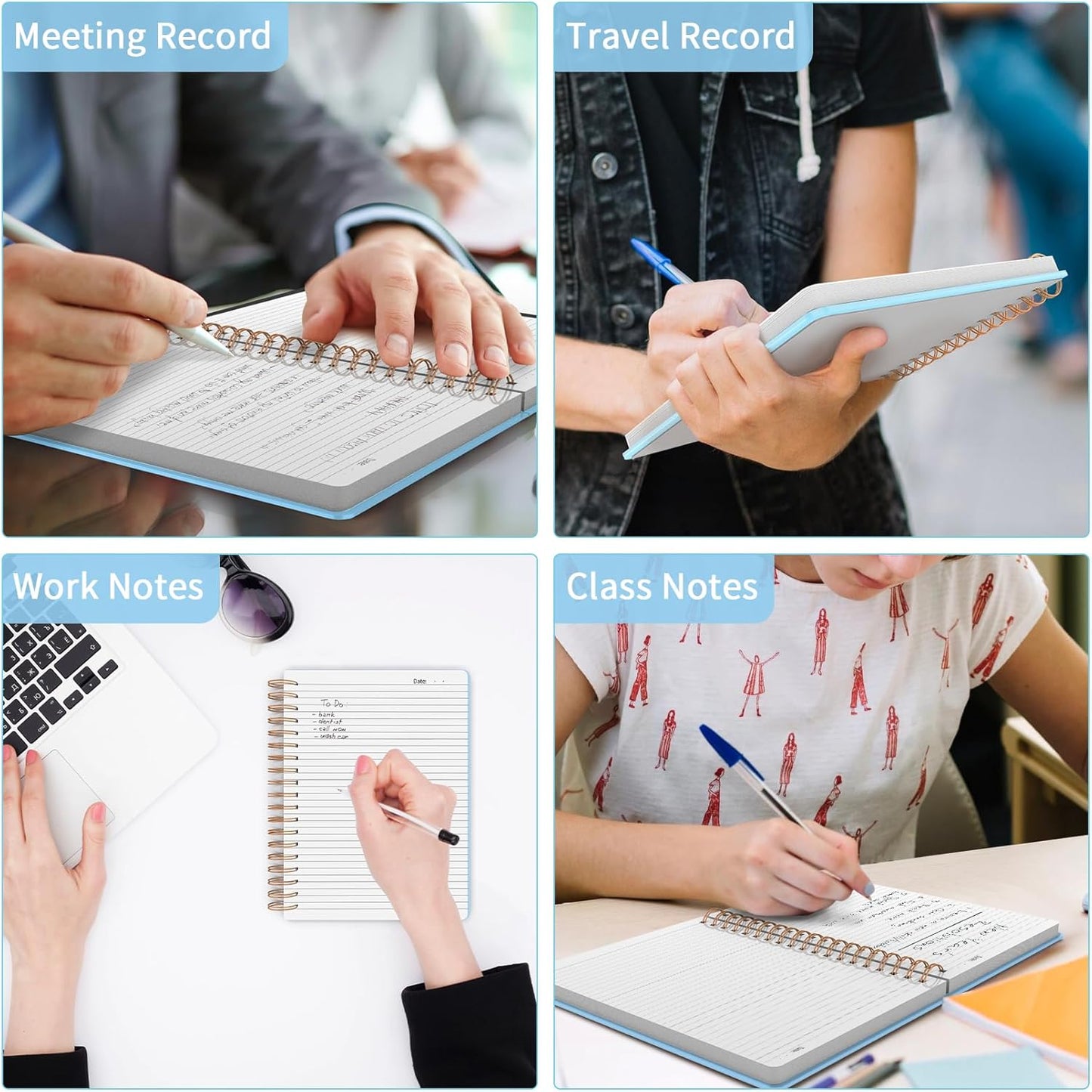 Forvencer A4 Lined Spiral Journal Notebook with 300 Numbered Pages, 11" X 8.5" Thick Journals for Writing with 100GSM Paper, Hardcover Notebooks with Contents for Work, School, Sky Blue