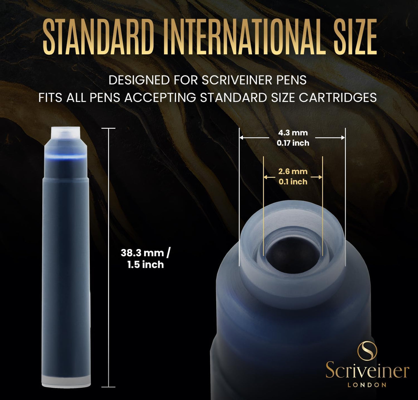 Scriveiner Fountain Pen Ink Cartridges - Blue - 20 Standard International Ink Cartridges, Made in UK, The Best Cartridge for Your Scriveiner Pen, Refill Size Fits A Wide Range of Fountain Pens
