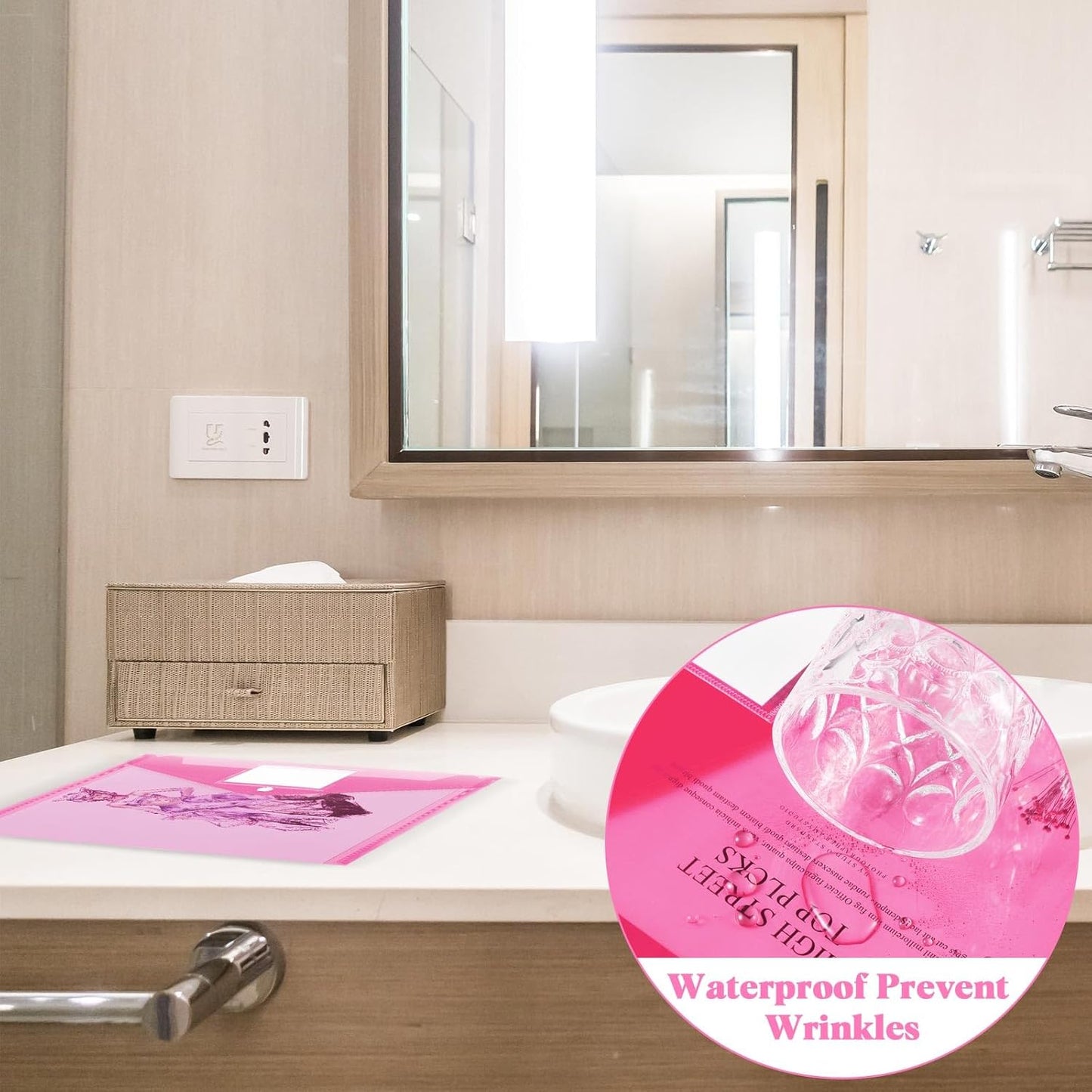 Lincia 24 Pcs Plastic Envelopes A4 Size Poly Envelopes File Folders Work Document Holder Office Paper Plastic File Organizer with Label Pocket Snap Button Home Bag for School (Rose Red)