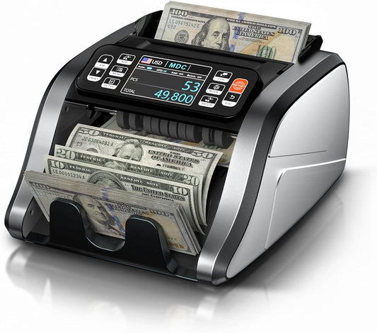 Aneken N60 Mixed Denomination Money Counter Machine, Value Counting, UV/MG/IR/DD Counterfeit Detection, 3.5" TFT Display Cash Counting Machine, Printer Enabled Bill Counter for Business