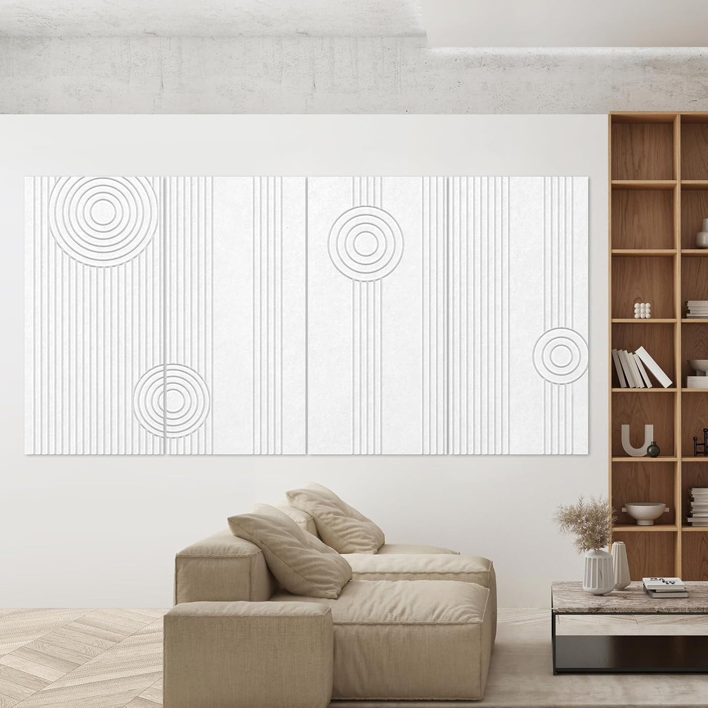 UMIACOUSTICS 4 Pack Art Acoustic Panels,Total 94.4” x 47.2” Sound Proof Wall Panels,Decorative Sound Treatment Panel for Home, Office, Recording Studio,White