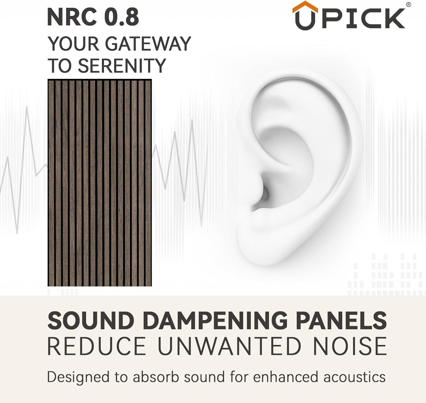 Upick MDF Acoustic Wall Panels, 4 Pack 48" x 24" 3D Slat Wood Panels for Wall, Soundproof Panels for Interior Wall Decor, Dark Walnut