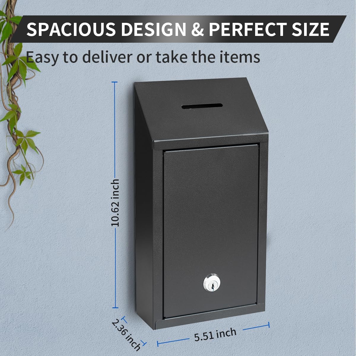 Metal Suggestion Box Cash Box Wall-Mounted & Tabletop With Lock slot for Fundraising Comment Voting Prayer Money Drop Donation for Home Office Outdoor 10.62×5.51×2.36"