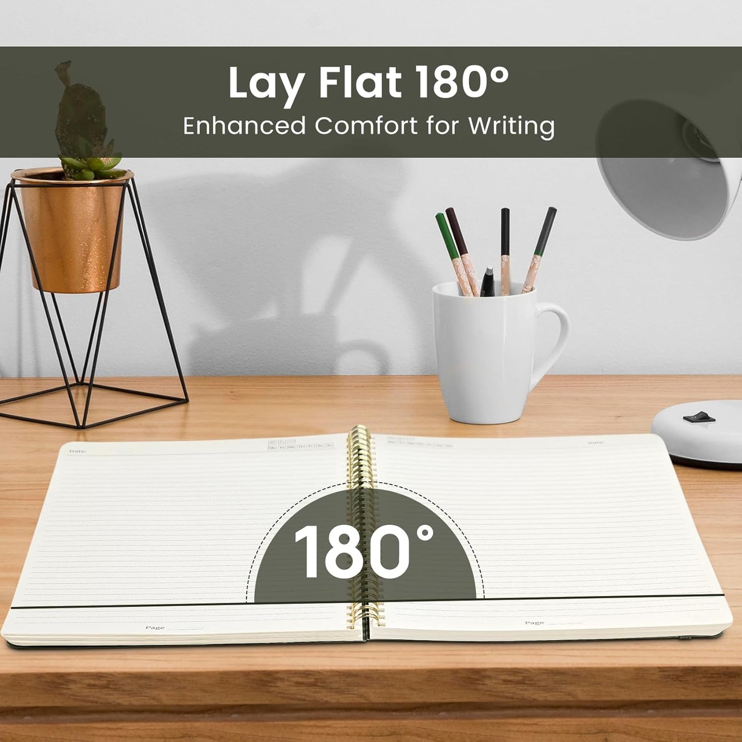 Taja Spiral Lined Notebook, 8.5"x11" Notebooks for Work, Large A4 Journal for Women & Men, College Ruled Journaling Notebook for Writing, Plastic Cover Spiral Journal, Olive