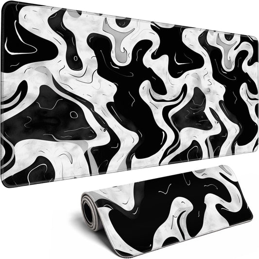 Black and White Desk Mat Mouse Pad XL Big Mousepad Gaming Large Mouse Pad Desk Pad with Stitched Edges Non-Slip Large Computer Mat, 31.5x11.8 in-Flowing Liquid Metal