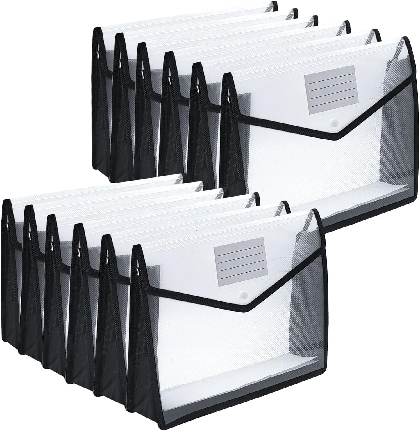 Plastic Expanding File Folder,Envelope Folders for Documents, File Folder Organizer Holder with Snap Closure,Waterproof Transparent File Folder,Large Capacity, Fit Letter/A4 Size (Black-12 Pack)