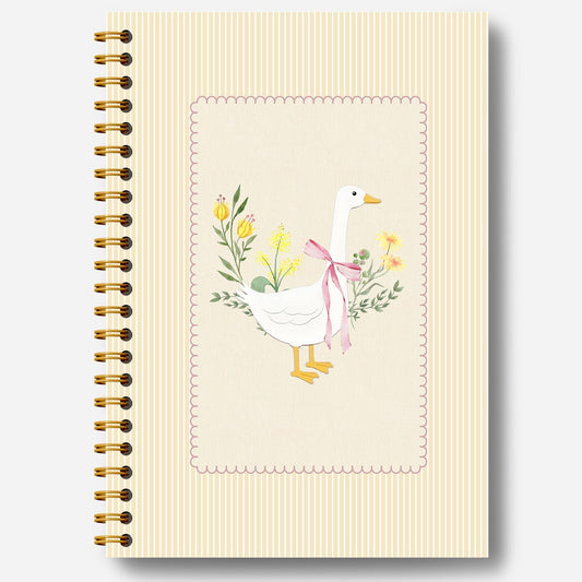 Guymn Coquette Pink Bow Floral Goose Notebook, Butter Yellow Cute Goose Journal for Kids Girls, Geese Animal Lover Gifts Hardcover Spiral Notebooks Journals 5.5x8.3 Inch