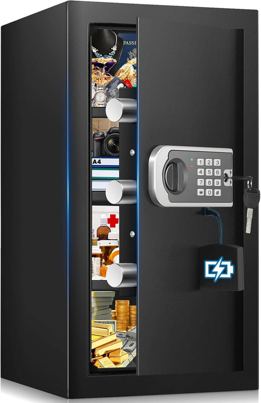 4.3 Cuft Large Home Safe, Safe Box with Fireproof Waterproof Bag, Anti-theft Digital safety Box with Programmable Keypad Keys, Smart Alert, Mute Mode, Security Safes for Documents Valuables