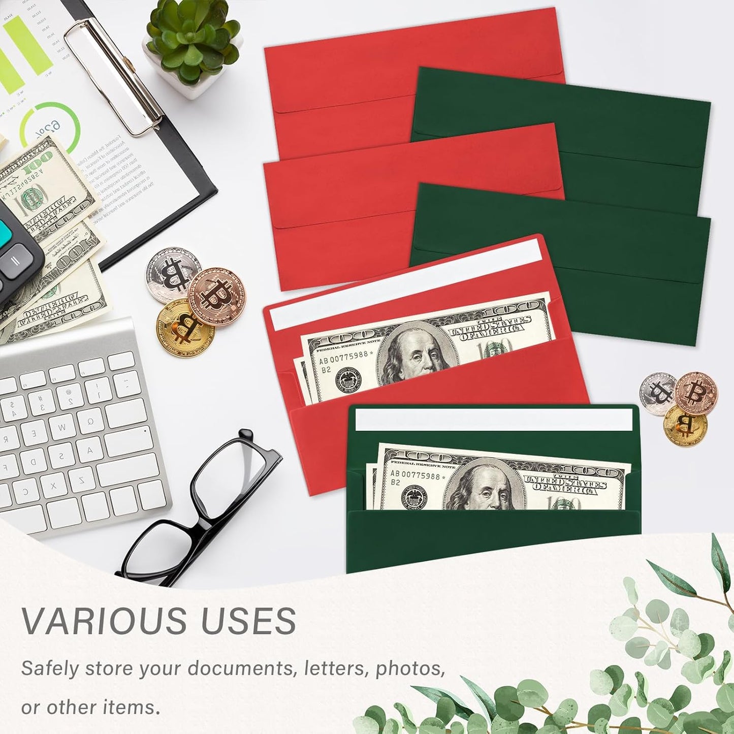 50 Pack #10 Christmas Red and Green Envelopes Letter Size, Business Envelopes Self Seal for Invoices, Letter Mailing, Office Checks, 4 1/8 x 9 1/2 Inches