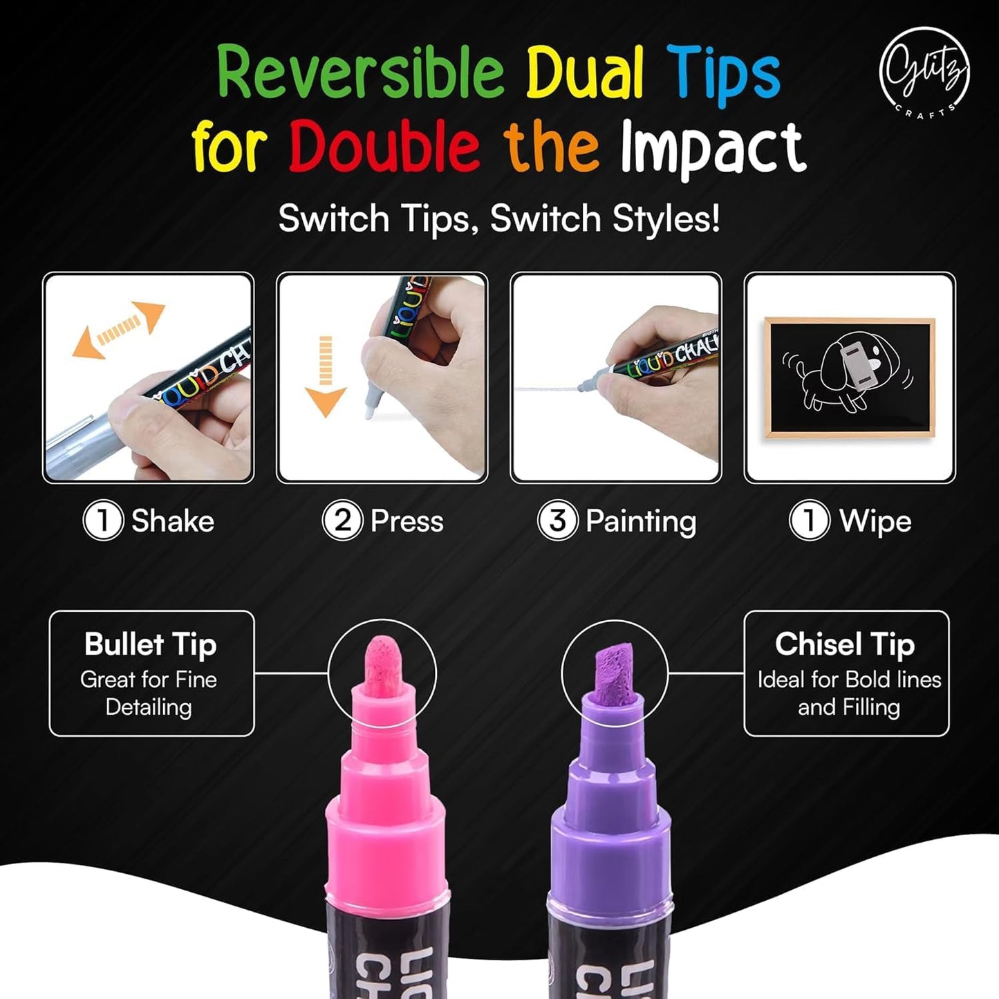 Liquid Chalkboard Chalk Marker 6mm 20/pack, Non-Toxic Safe & Easy to Use, Neon Bright Vibrant Colors, Wet Wipe Washable Paint for Chalkboard Sign, Car Window, Glass, Bistro, Mirror