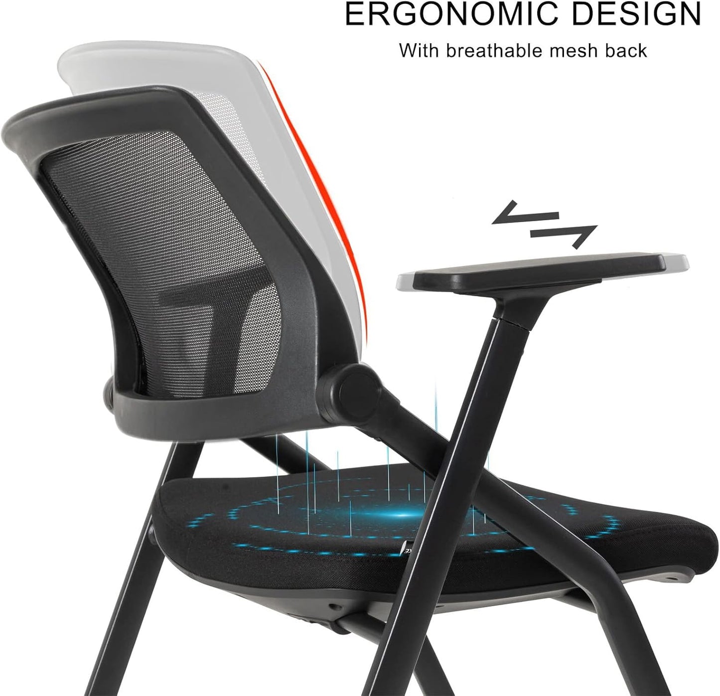 12 Pack Executive Office Chairs with Caster Adjustable Armrest Ergonomic Mid-Back Breathable Mesh Foldable Conference Reception Chair Set for Home School Waiting Room